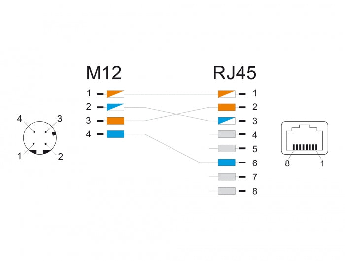 מתאם M12 Cat.5e שקע 4pin D-coded לשקע RJ45 אורך 50 ס"מ - delock.israel