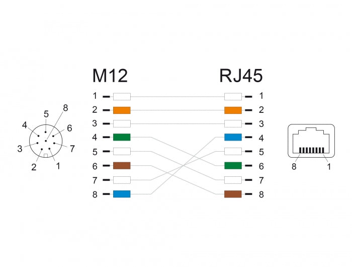 מתאם M12 Cat.6A TPU שקע 8pin A-coded לשקע RJ45 אורך 50 ס"מ - delock.israel