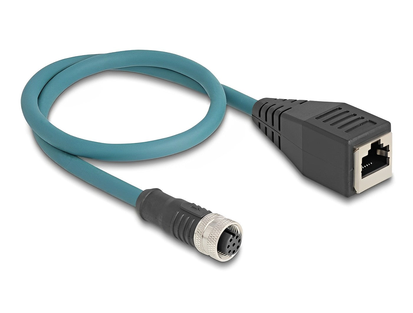 מתאם M12 Cat.6A TPU שקע 8pin A-coded לשקע RJ45 אורך 50 ס"מ - delock.israel