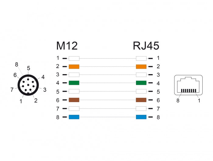 מתאם M12 Cat.6A TPU תקע 8pin A-coded לשקע RJ45 אורך 50 ס"מ - delock.israel
