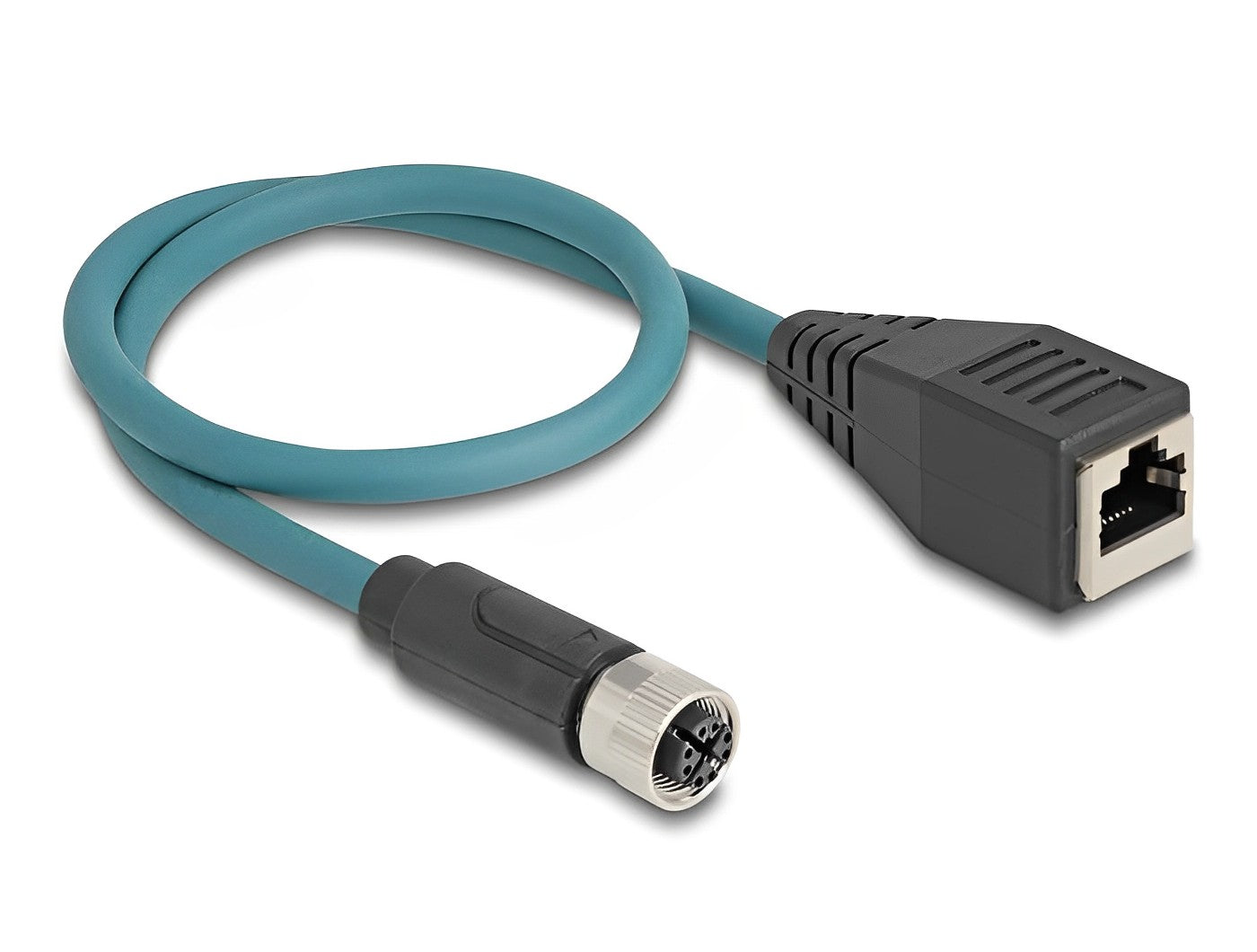 מתאם M12 Cat.6A TPU שקע 8pin X-coded לשקע RJ45 אורך 50 ס"מ - delock.israel