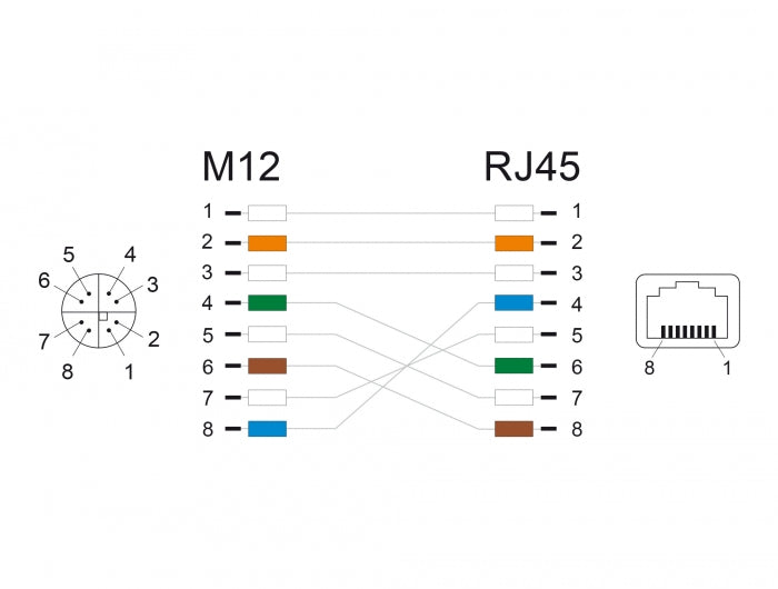 מתאם M12 Cat.6A TPU שקע 8pin X-coded לשקע RJ45 אורך 50 ס"מ - delock.israel
