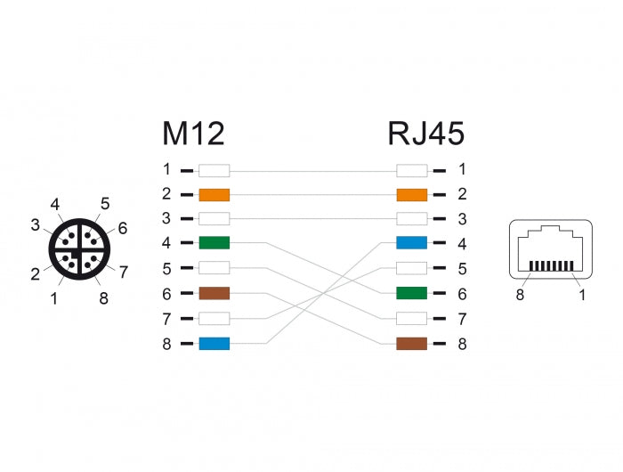 מתאם M12 Cat.6A TPU תקע 8pin X-coded לשקע RJ45 אורך 50 ס"מ - delock.israel