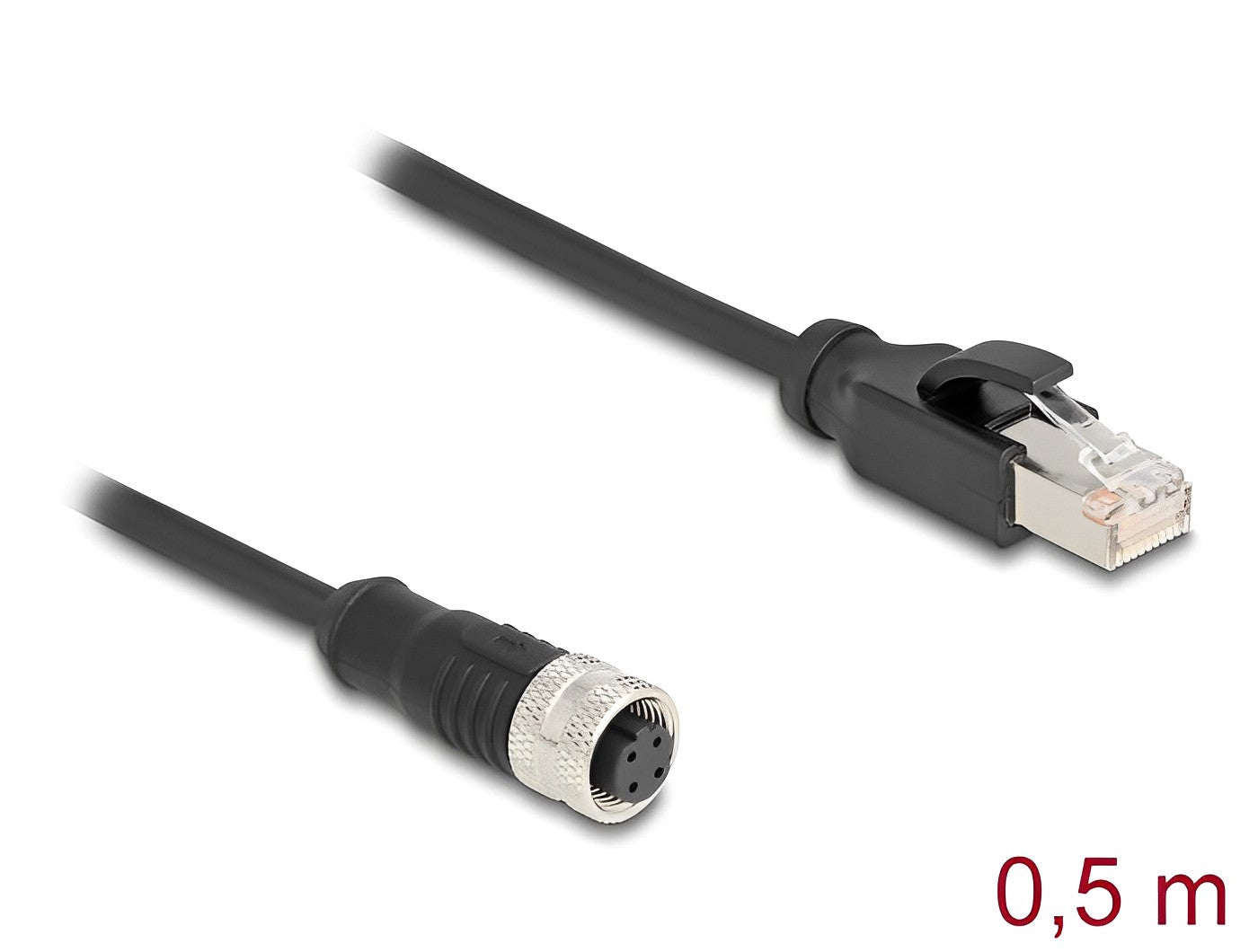 מתאם M12 Cat.5e שקע 4pin D-coded לתקע RJ45 אורך 50 ס"מ - delock.israel