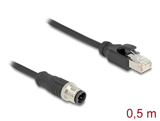 מתאם M12 Cat.5e תקע 4pin D-coded לתקע RJ45 אורך 50 ס"מ - delock.israel