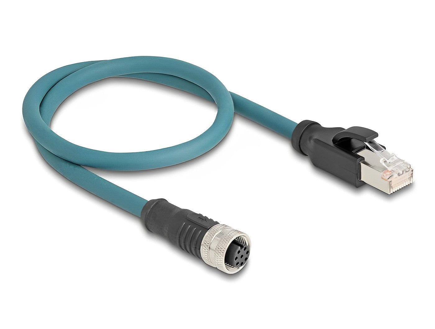מתאם M12 Cat.6A TPU שקע 8pin A-coded לתקע RJ45 אורך 50 ס"מ - delock.israel