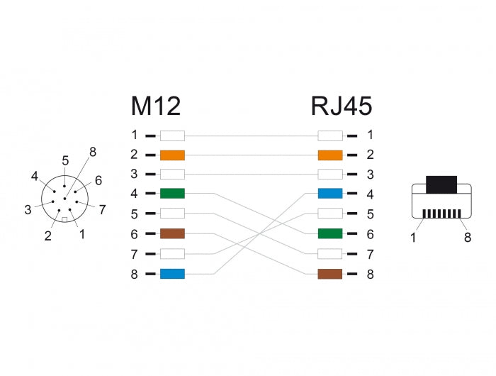 מתאם M12 Cat.6A TPU שקע 8pin A-coded לתקע RJ45 אורך 50 ס"מ - delock.israel