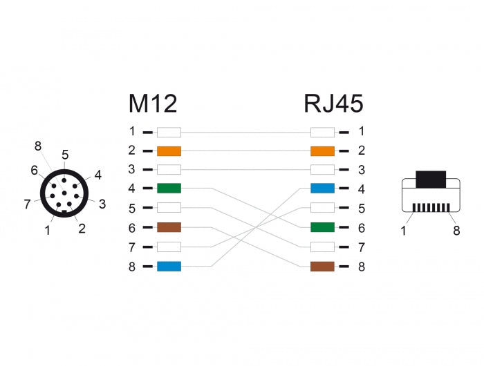 מתאם M12 Cat.6A TPU תקע 8pin A-coded לתקע RJ45 אורך 50 ס"מ - delock.israel