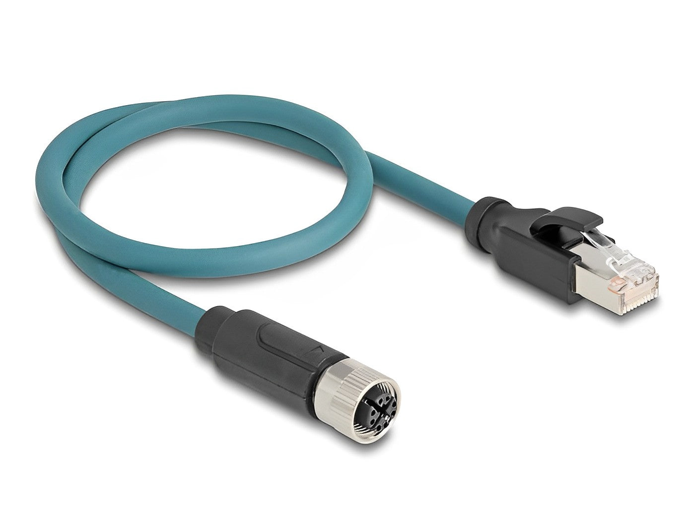 מתאם M12 Cat.6A TPU שקע 8pin X-coded לתקע RJ45 אורך 50 ס"מ - delock.israel
