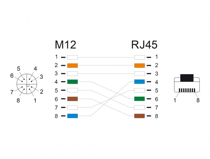 מתאם M12 Cat.6A TPU שקע 8pin X-coded לתקע RJ45 אורך 50 ס"מ - delock.israel