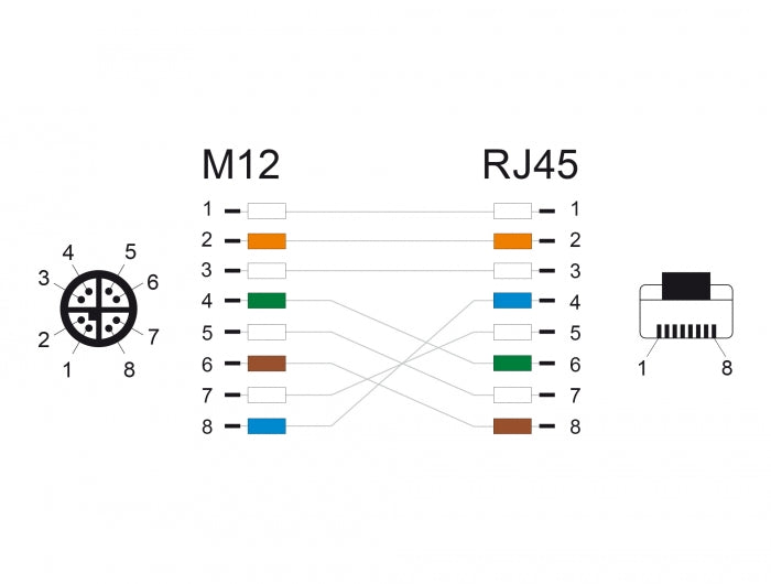 מתאם M12 Cat.6A TPU תקע 8pin X-coded לתקע RJ45 אורך 50 ס"מ - delock.israel