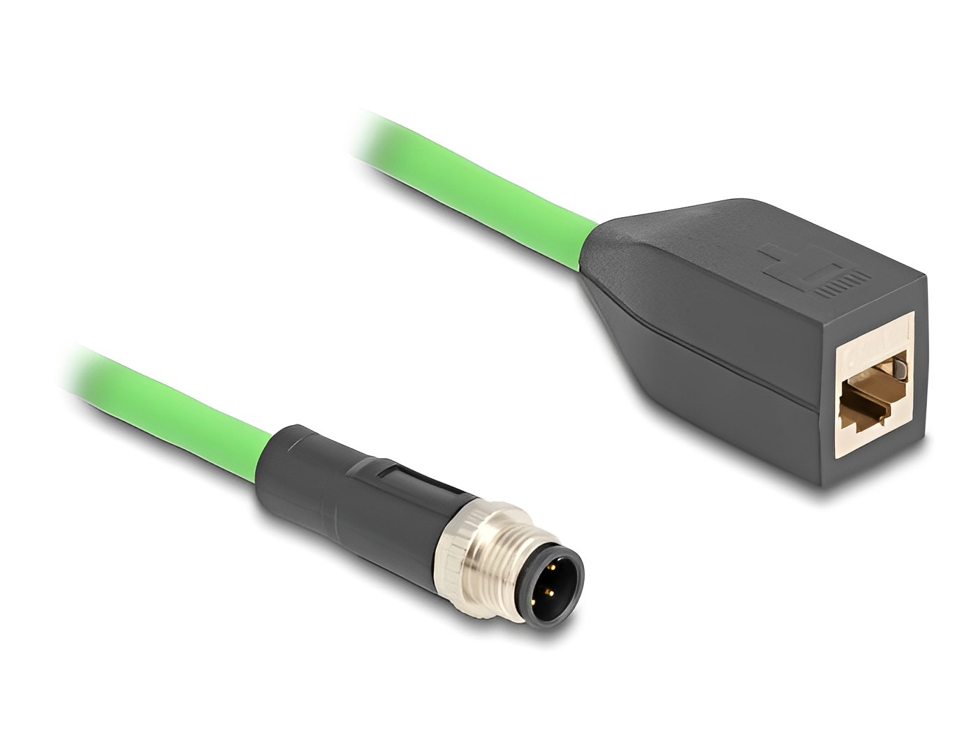 כבל רשת תעשייתי M12 PUR (TPU) תקע D-coded 4 pin לשקע RJ45 אורך 50 ס"מ - delock.israel