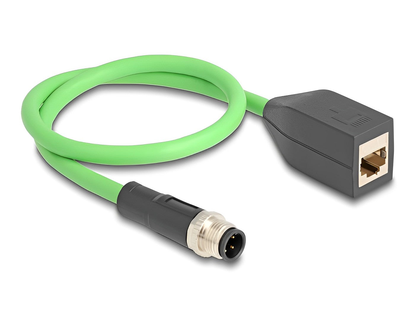 כבל רשת תעשייתי M12 PUR (TPU) תקע D-coded 4 pin לשקע RJ45 אורך 50 ס"מ - delock.israel