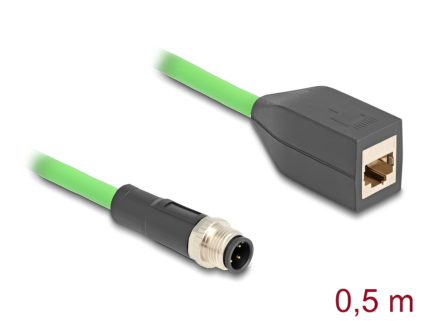 כבל רשת תעשייתי M12 PUR (TPU) תקע D-coded 4 pin לשקע RJ45 אורך 50 ס"מ - delock.israel