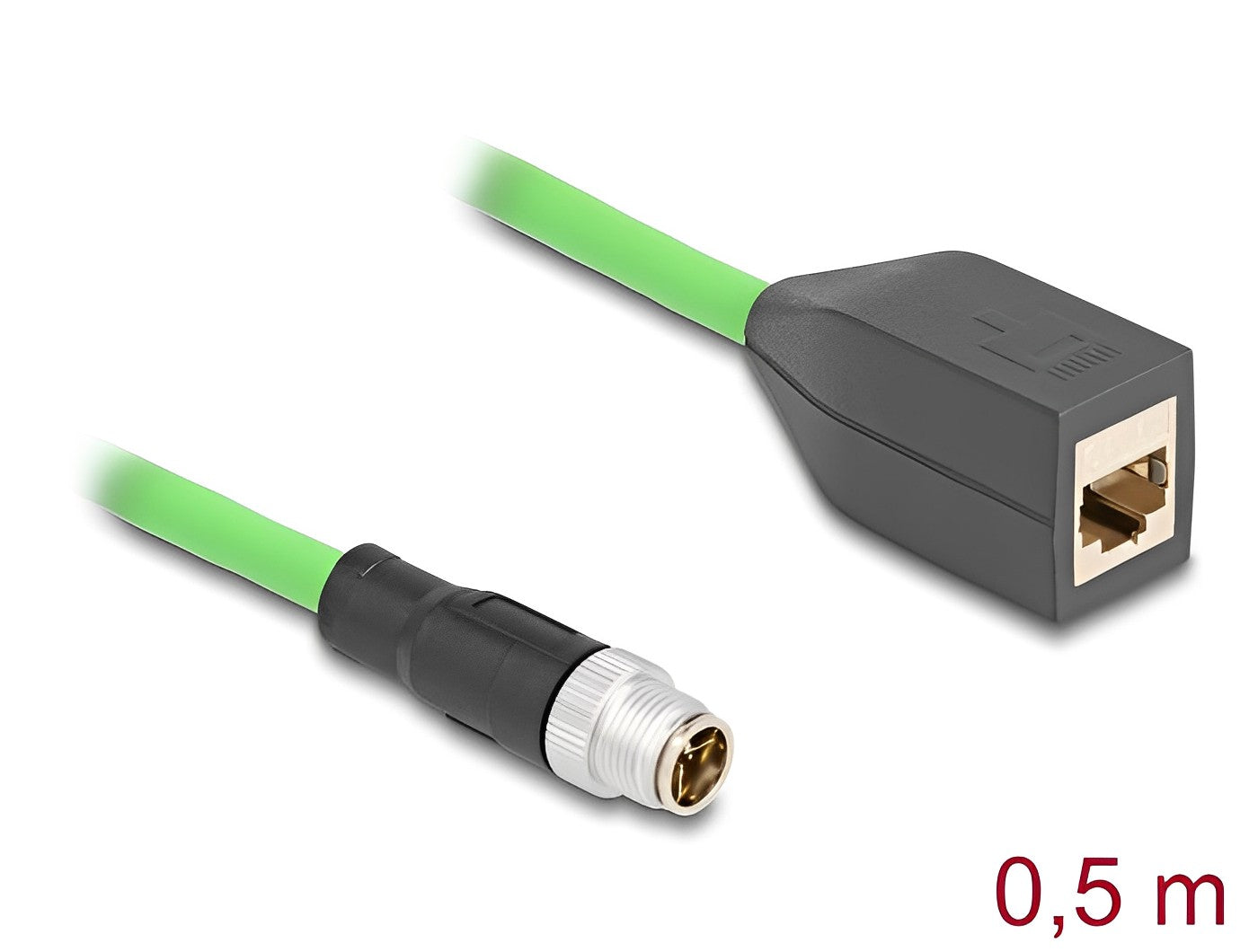 כבל רשת תעשייתי M12 PUR (TPU) תקע X-coded 8 pin לשקע RJ45 אורך 50 ס"מ - delock.israel