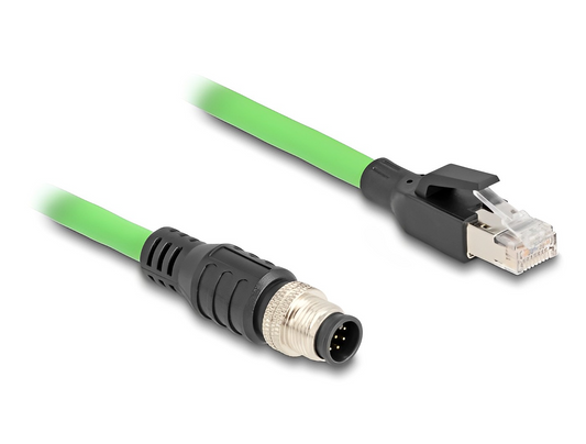 כבל רשת תעשייתי M12 PUR (TPU) תקע A-coded 8 pin לתקע RJ45 - delock.israel