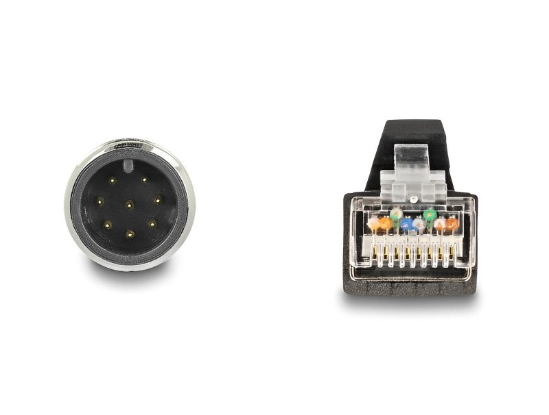 כבל רשת תעשייתי M12 PUR (TPU) תקע A-coded 8 pin לתקע RJ45 - delock.israel