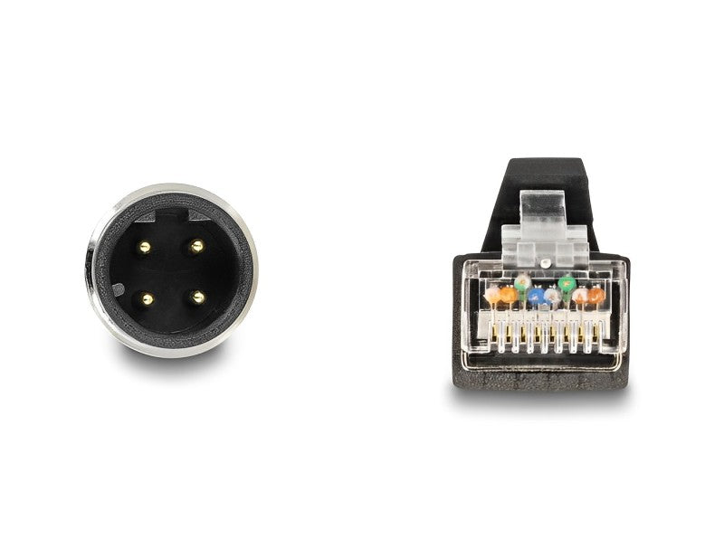 כבל רשת תעשייתי M12 PUR (TPU) תקע D-coded 4 pin לתקע RJ45 - delock.israel