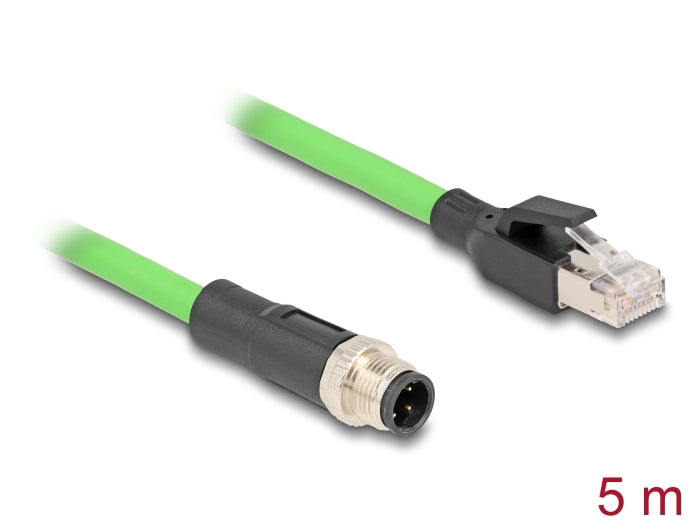 כבל רשת תעשייתי M12 PUR (TPU) תקע D-coded 4 pin לתקע RJ45 - delock.israel