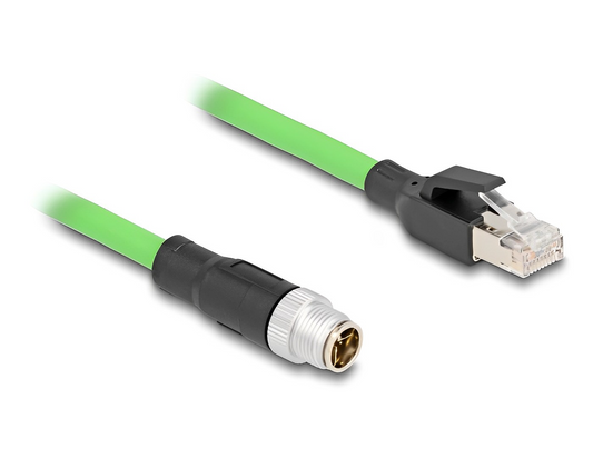 כבל רשת תעשייתי M12 PUR (TPU) תקע X-coded 8 pin לתקע RJ45 - delock.israel
