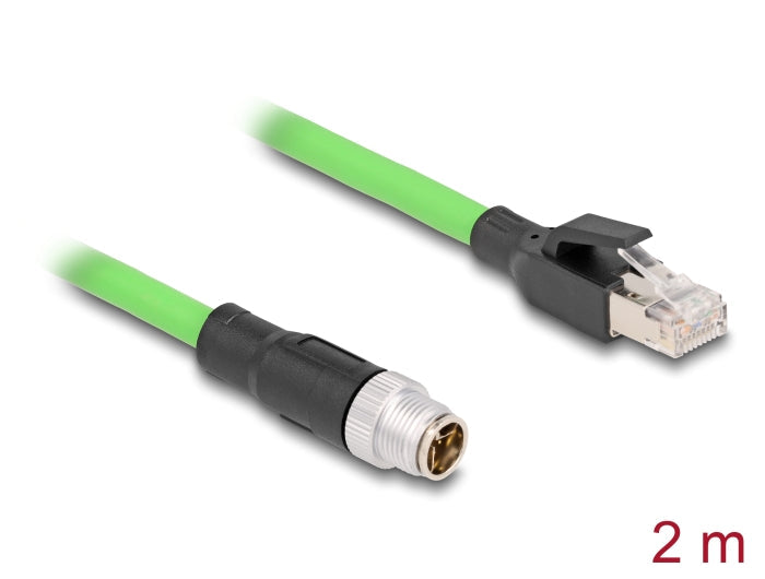 כבל רשת תעשייתי M12 PUR (TPU) תקע X-coded 8 pin לתקע RJ45 - delock.israel