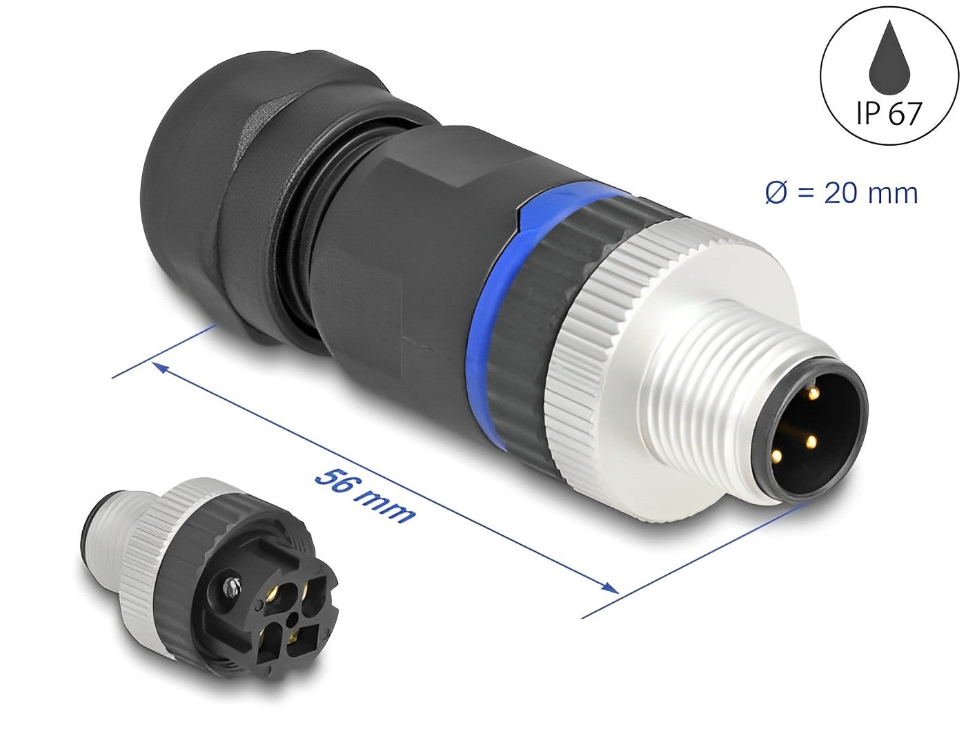תקע M12 A-coded 4 pin IP67 בחיבור הברגה - delock.israel