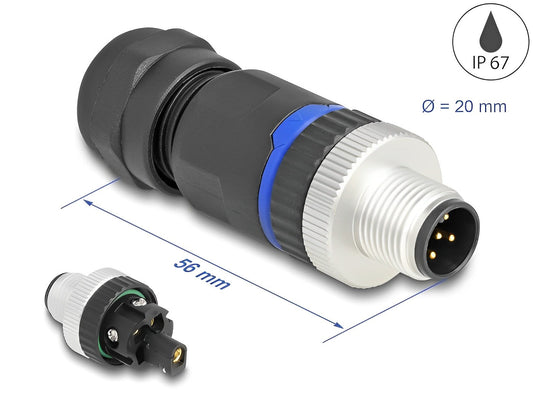 תקע M12 A-coded 5 pin IP67 בחיבור הברגה - delock.israel