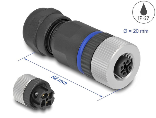 שקע M12 A-coded 4 pin IP67 בחיבור הברגה - delock.israel