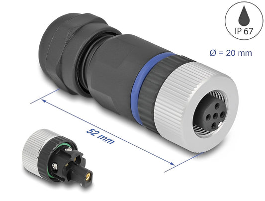 שקע M12 A-coded 5 pin IP67 בחיבור הברגה - delock.israel