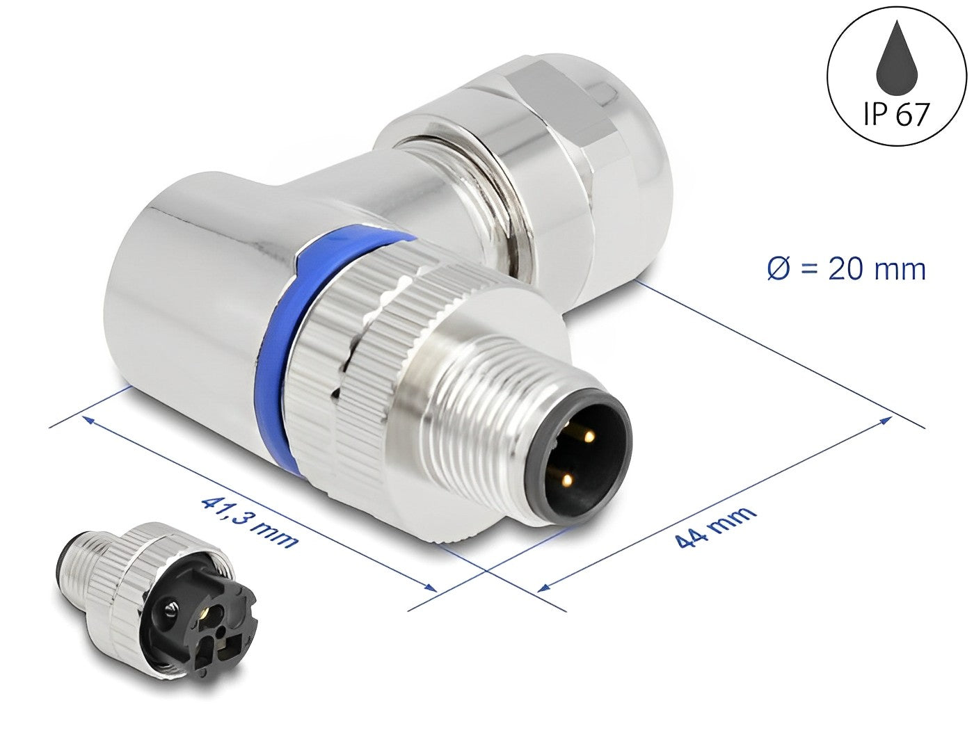 תקע M12 A-coded 3 pin 90° IP67 בחיבור הברגה - delock.israel
