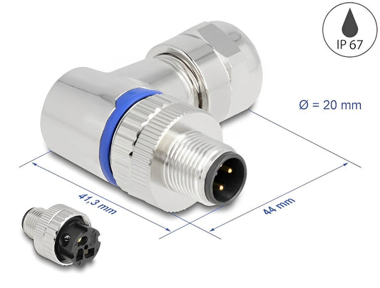 תקע M12 A-coded 3 pin 90° IP67 בחיבור הברגה - delock.israel