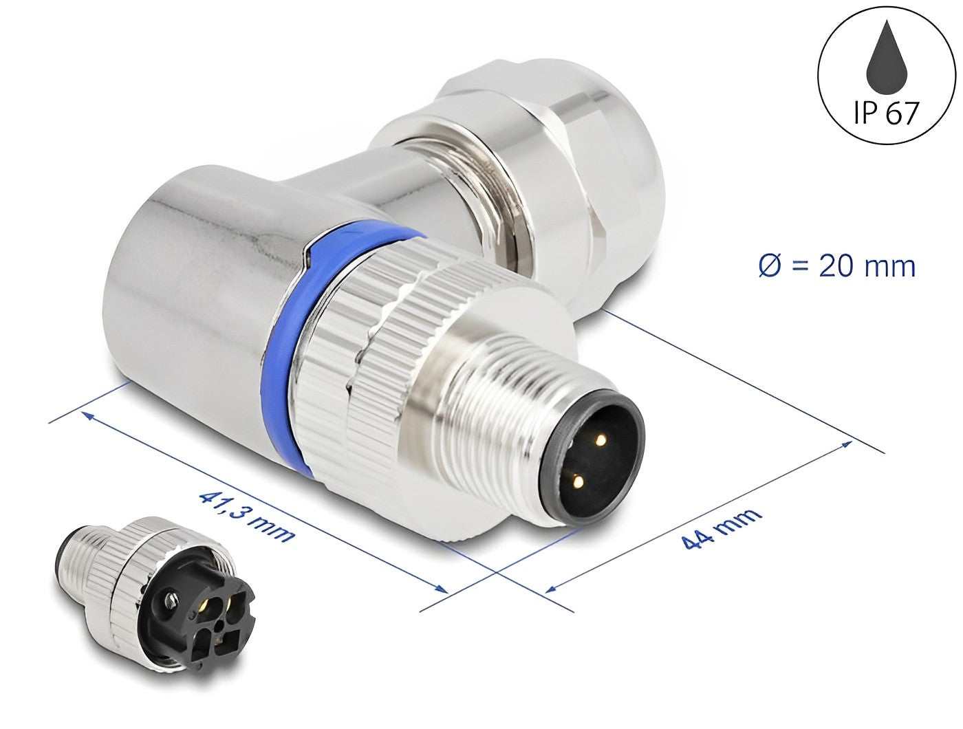 תקע M12 A-coded 4 pin 90° IP67 בחיבור הברגה - delock.israel