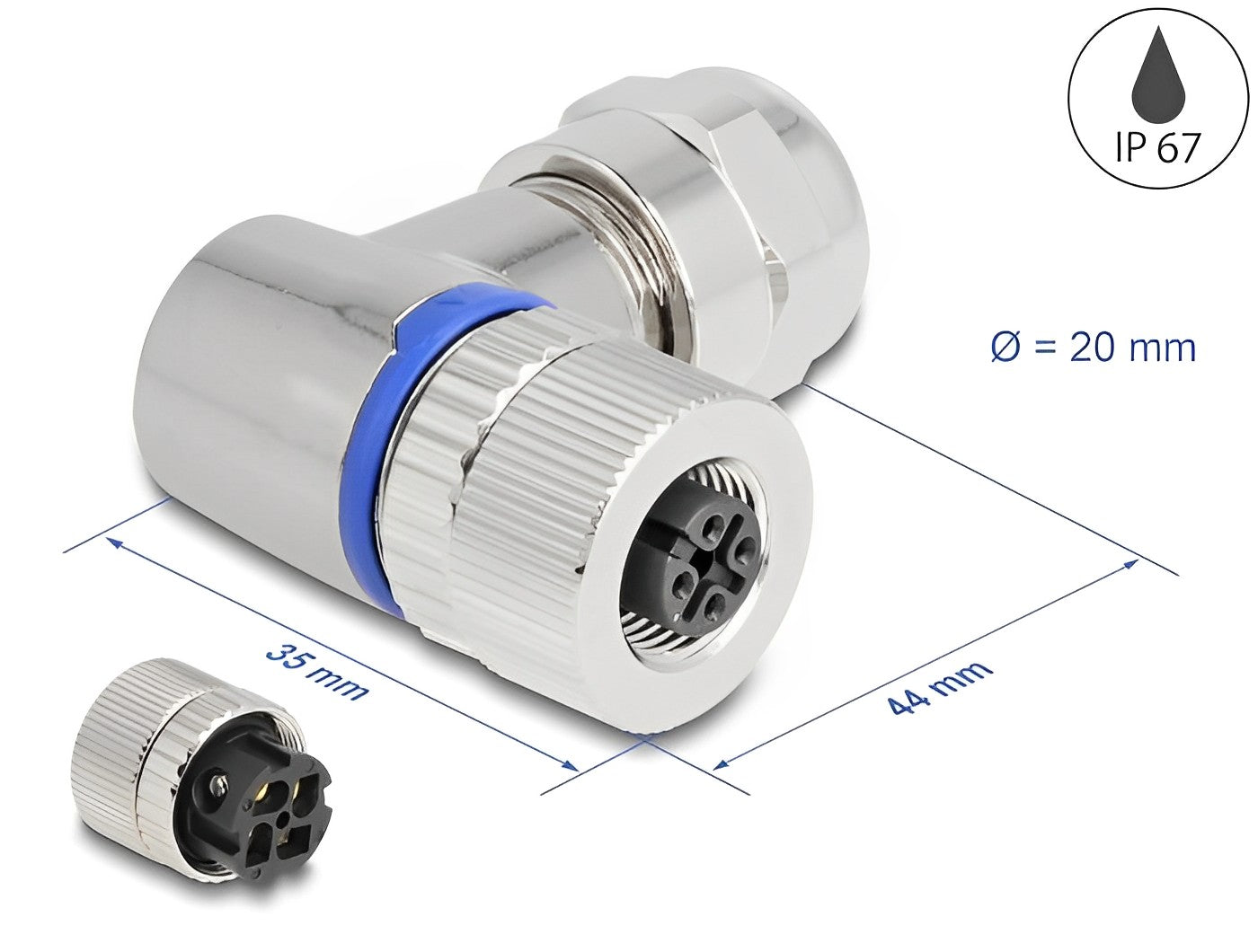 שקע M12 A-coded 4 pin 90° IP67 בחיבור הברגה - delock.israel