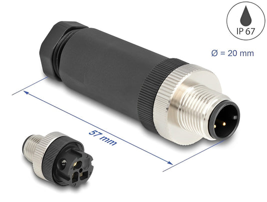 תקע M12 A-coded 3 pin IP67 בחיבור הברגה - delock.israel