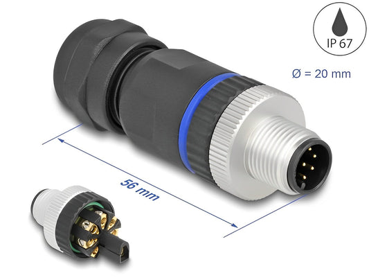 תקע M12 A-coded 8 pin IP67 בחיבור הברגה - delock.israel