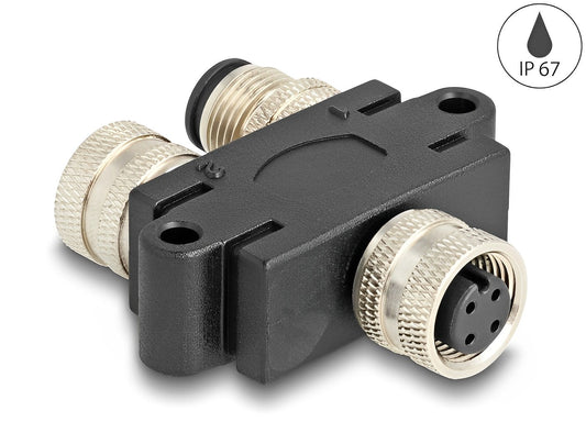 מפצל M12 Y-Splitter IP67 שקע A-coded 4pin לשקע 4pin + תקע 4pin - delock.israel