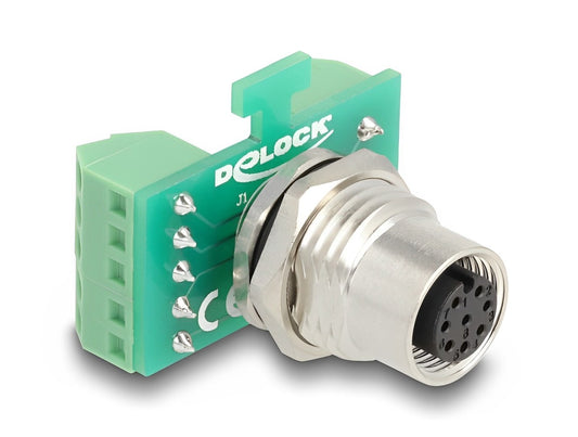 Delock M12 Transfer Module Adapter 8 pin A-coded female to 9 pin terminal block for installation - delock.israel