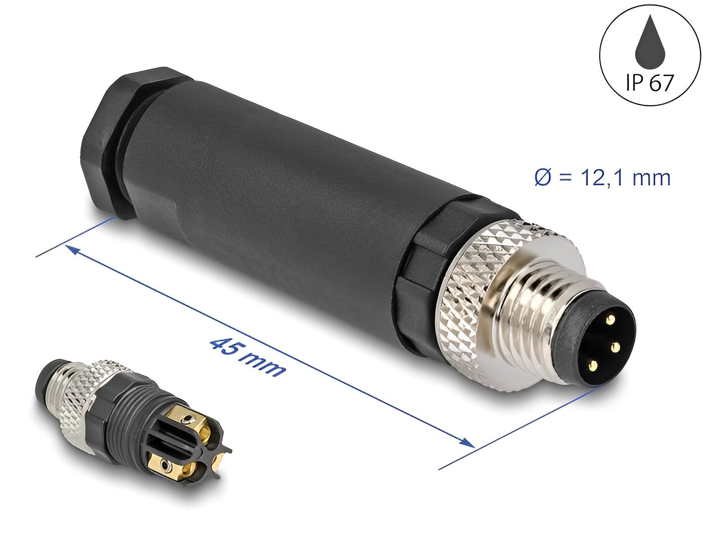 תקע M8 A-coded 3 pin IP67 בחיבור הברגה - delock.israel