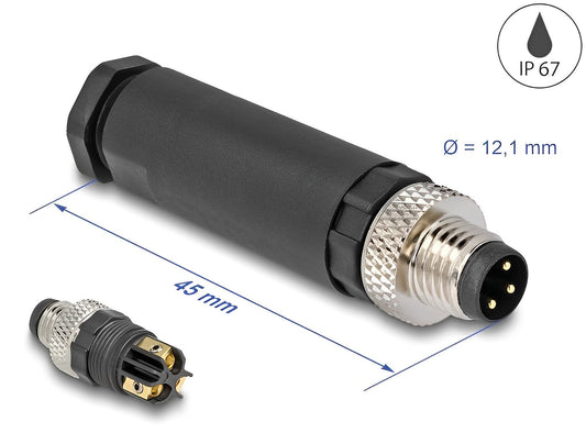 תקע M8 A-coded 3 pin IP67 בחיבור הברגה - delock.israel