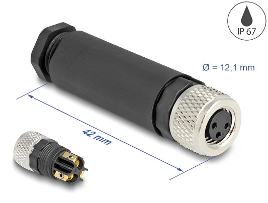 שקע M8 A-coded 3 pin IP67 בחיבור הברגה - delock.israel