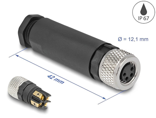 שקע M8 A-coded 4 pin IP67 בחיבור הברגה - delock.israel