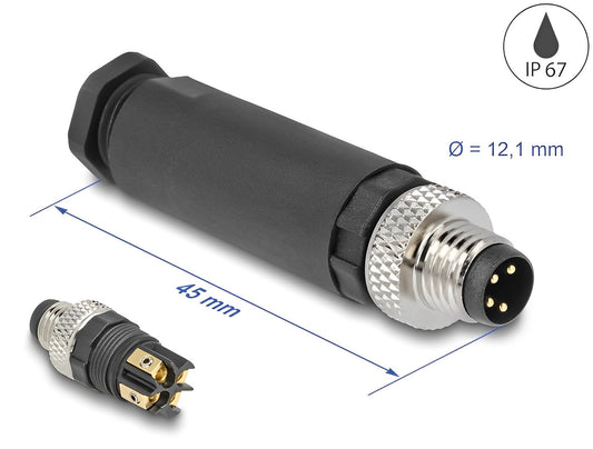 תקע M8 A-coded 4 pin IP67 בחיבור הברגה - delock.israel