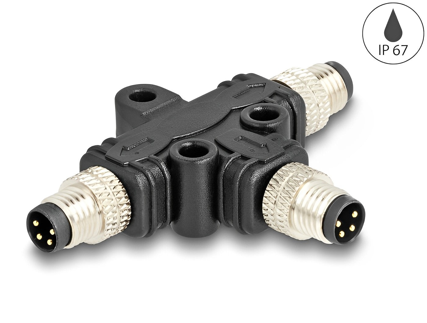 מפצל M8 T-Splitter IP67 תקע A-coded 4pin ל- 2 תקעים 4pin - delock.israel