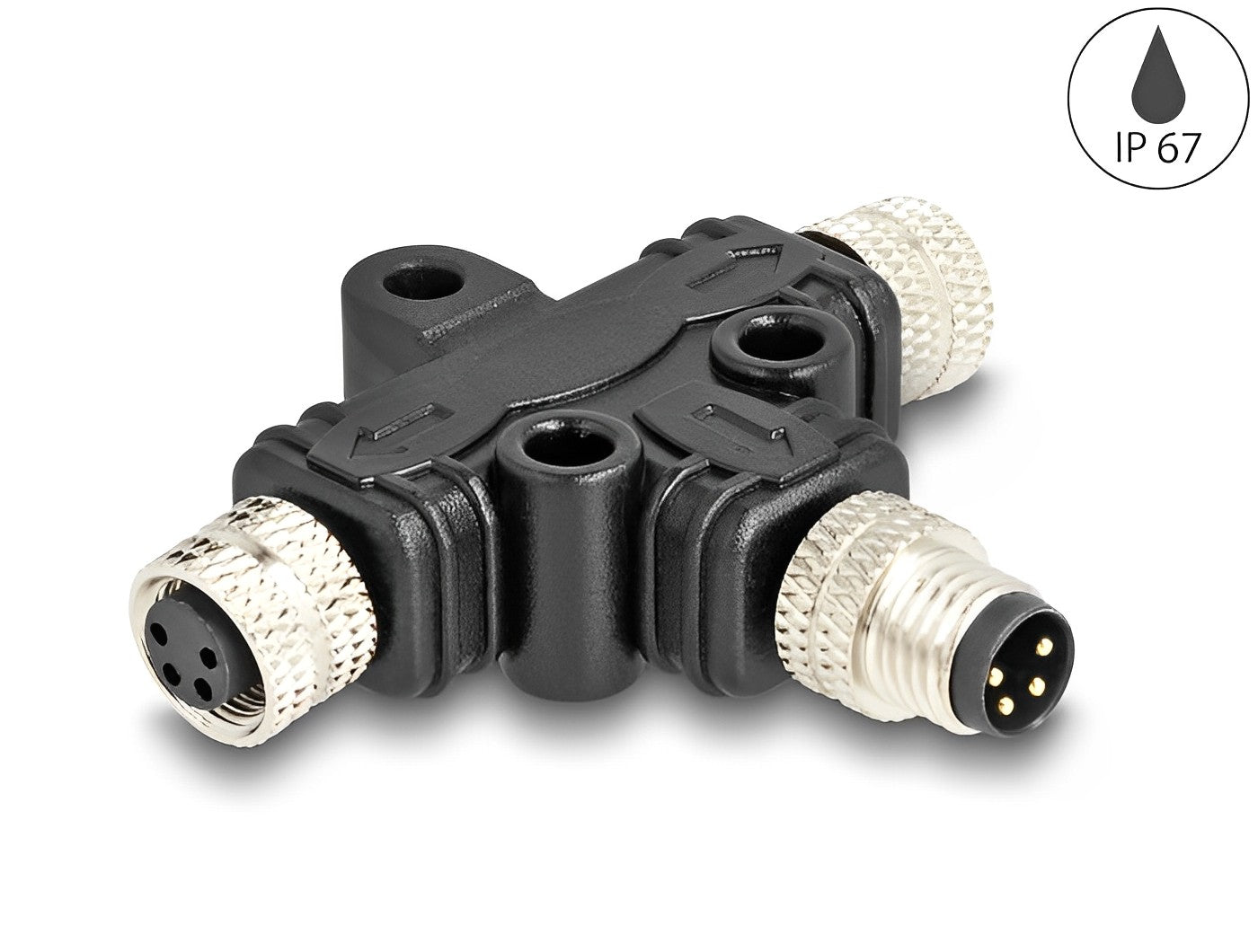 מפצל M8 T-Splitter IP67 תקע A-coded 4pin ל- 2 שקעים 4pin - delock.israel