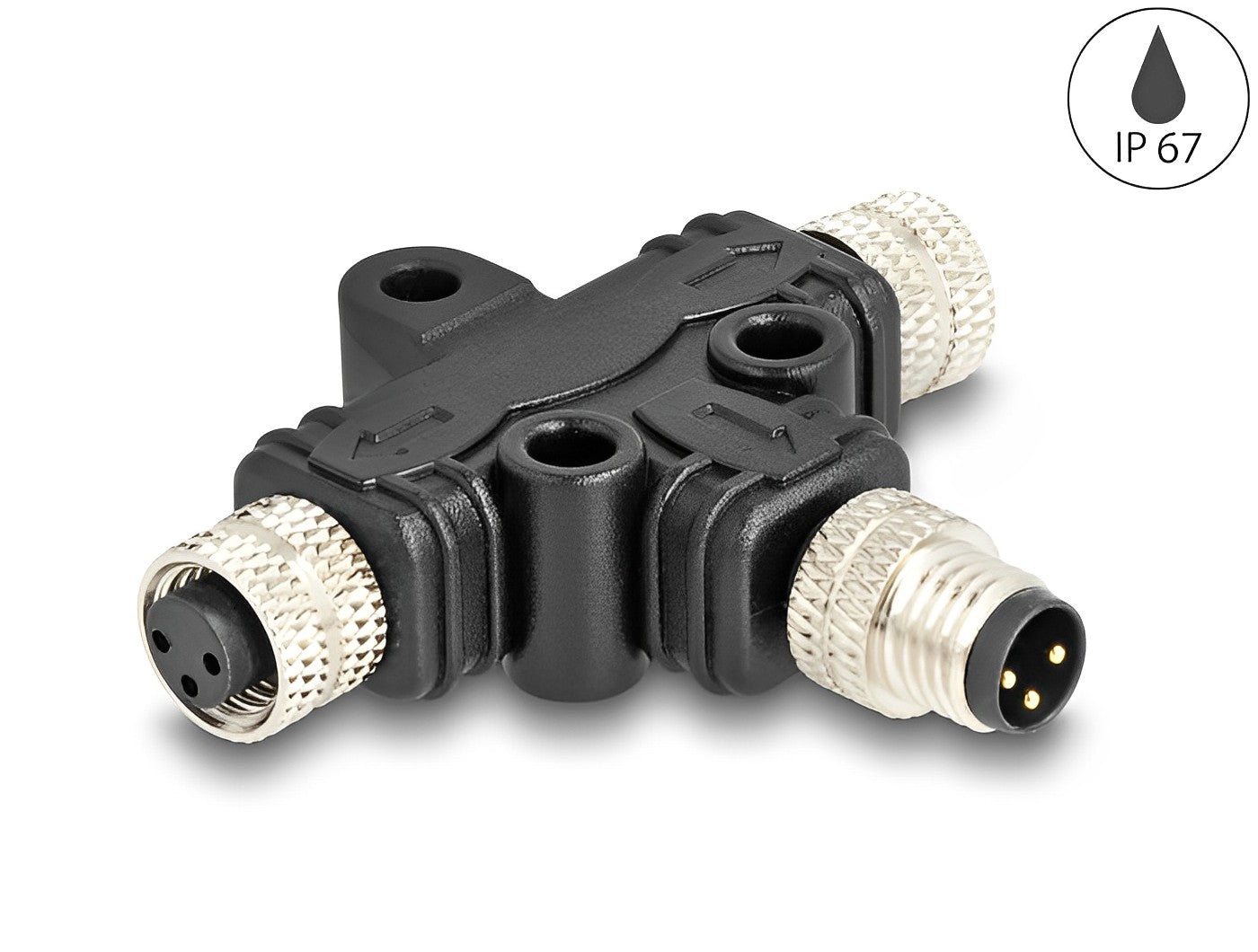 מפצל M8 T-Splitter IP67 תקע A-coded 3pin ל- 2 שקעים 3pin - delock.israel