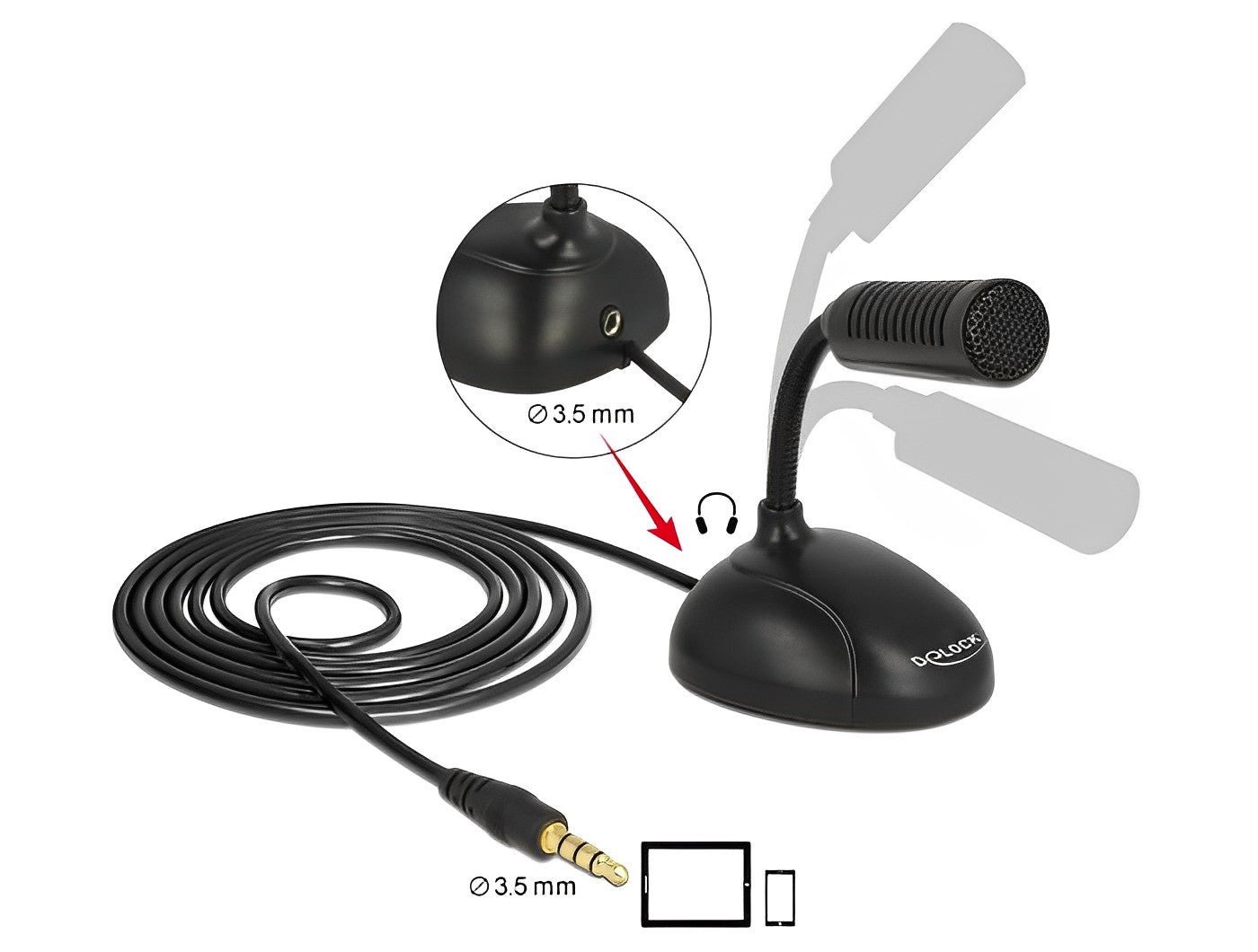 מיקרופון סטנד PL 3.5 לסמארטפונים + שקע לאוזניות - delock.israel