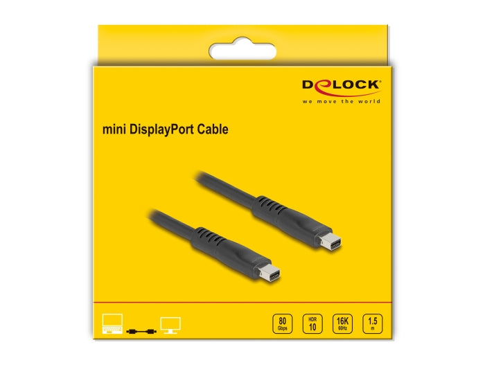 כבל מיני DisplayPort 2.1 16K מבית Delock גרמניה מספק חיבור יציב ואיכותי בין מחשבים, מסכים, מקרנים או טלוויזיות
