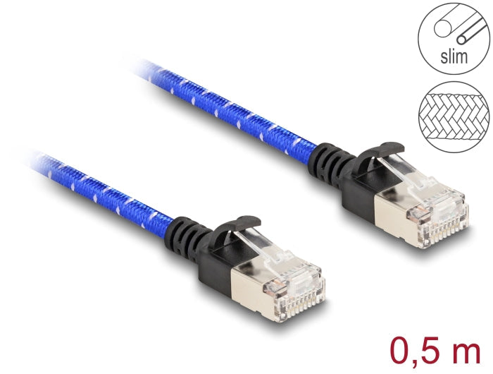 כבל רשת מסוכך RJ45 Cat.6A U/FTP Slim ז/ז עם ציפוי בד להגנה צבע כחול - delock.israel