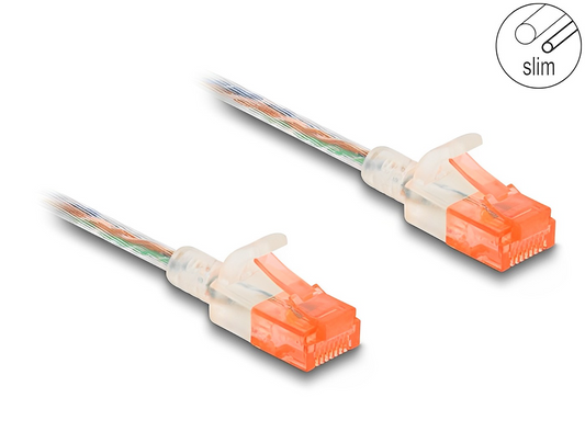 כבל רשת שקוף לא מסוכך RJ45 Cat.6A U/UTP Slim ז/ז - delock.israel