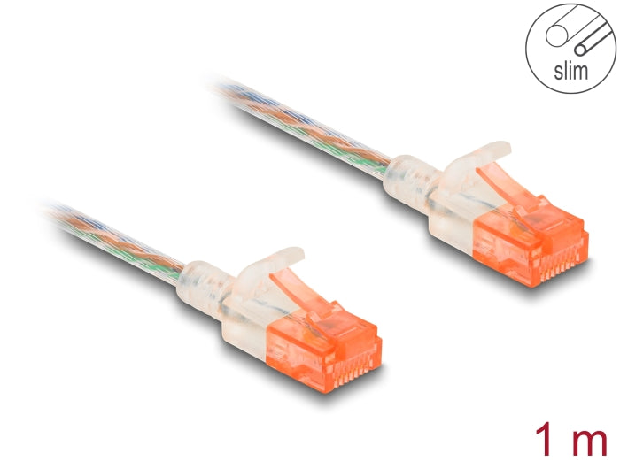 כבל רשת שקוף לא מסוכך RJ45 Cat.6A U/UTP Slim ז/ז - delock.israel